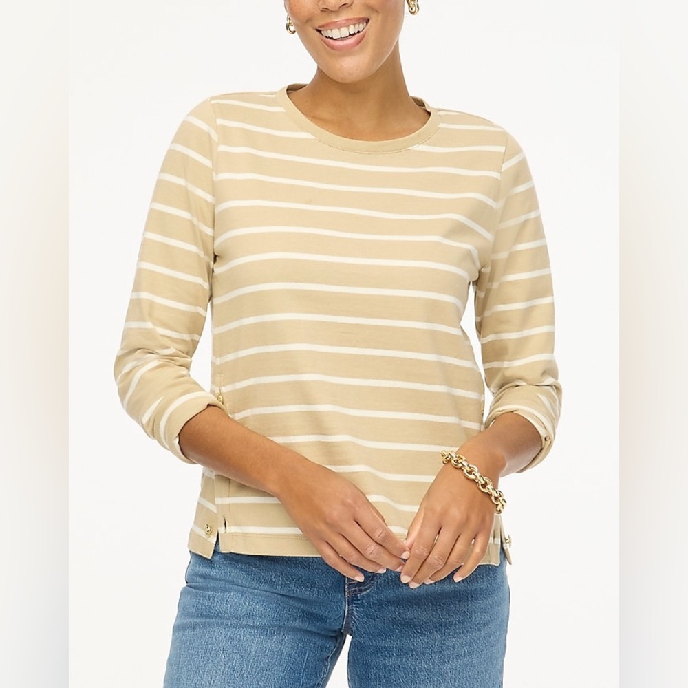 NWT J.Crew Tan & Ivory Striped Side-Button Long Sleeve Top Women’s XS